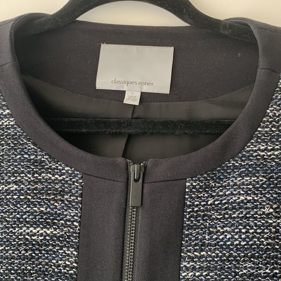 Classiques Entier L Cropped Tweed Collarless Blazer Jacket Black Blue Colorblock - Picture 3 of 8